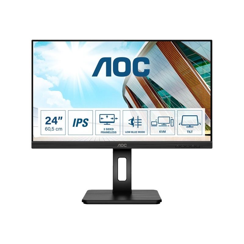 AOC 23,8" 24P2C, Full HD -monitori, musta