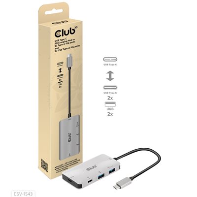 Club 3D 2+2-porttinen 3.2 Gen2 USB-C -hubi, hopea