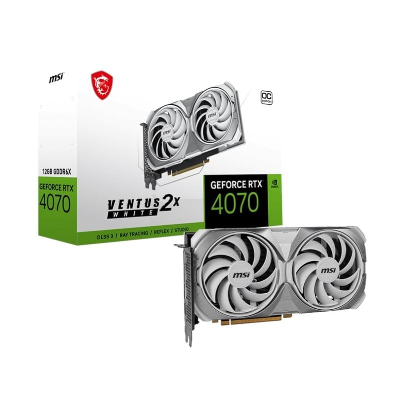 MSI GeForce RTX 4070 VENTUS 2X WHITE OC -näytönohjain, 12GB GDDR6X