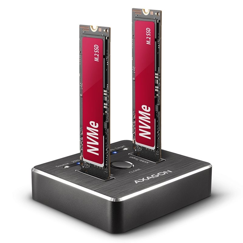 AXAGON NVMe Clone Dual SSD -telakointiasema, USB-C 3.2 Gen 2, 0,25m, musta
