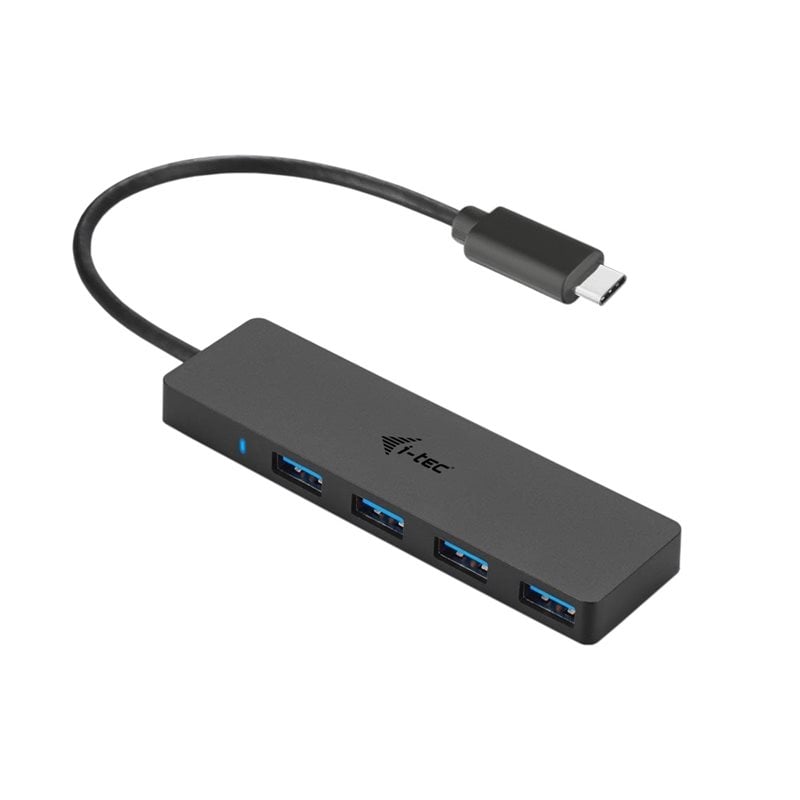 i-tec USB-C Slim Passive HUB 4 Port, 4-porttinen USB-hubi, musta