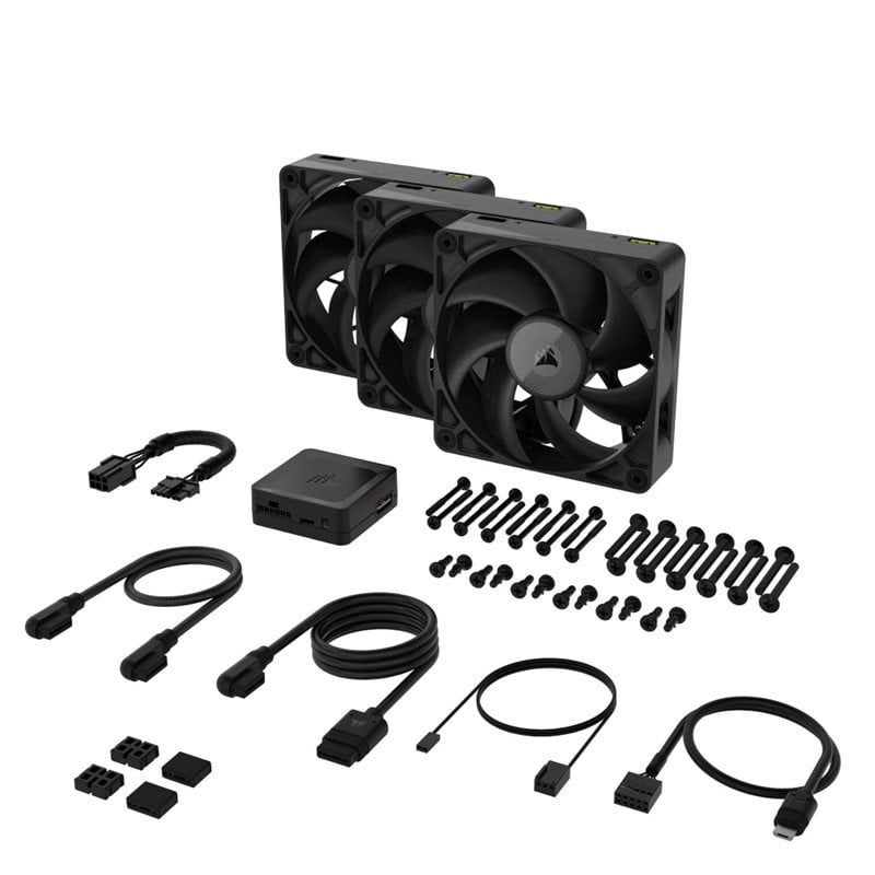 Corsair iCUE LINK RX120 MAX 120 mm PWM Fans Starter Kit ‑aloitussarja, musta