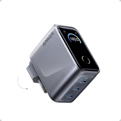 Anker 160W Prime Charger, GaN-verkkovirtalaturi, 3x USB-C, harmaa