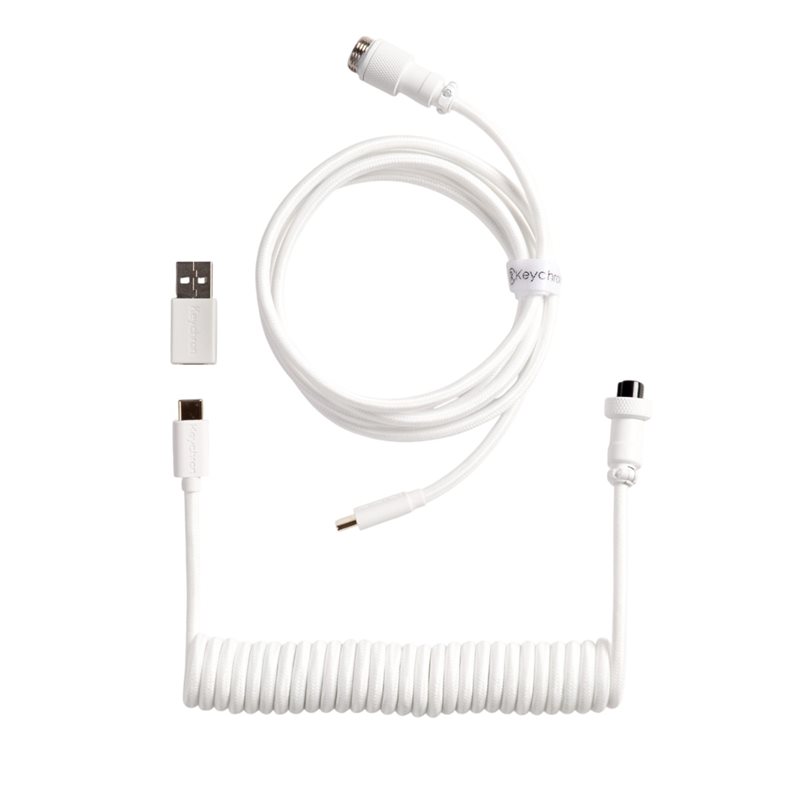 Keychron Coiled Aviator Cable 8K - Straight, näppäimistön kierrekaapeli, valkoinen