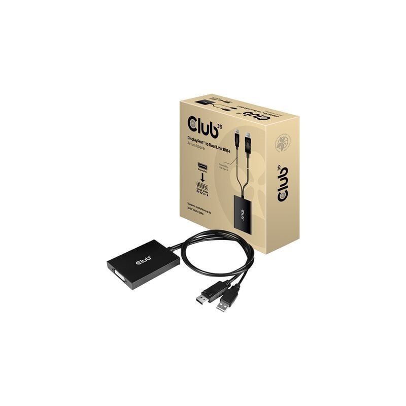 Club 3D DisplayPort -> Dual Link DVI-D, aktiivinen adapteri, 60cm, musta