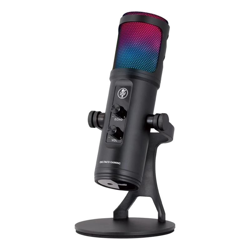 Deltaco Gaming RGB Streaming Microphone, USB-pöytämikrofoni, musta