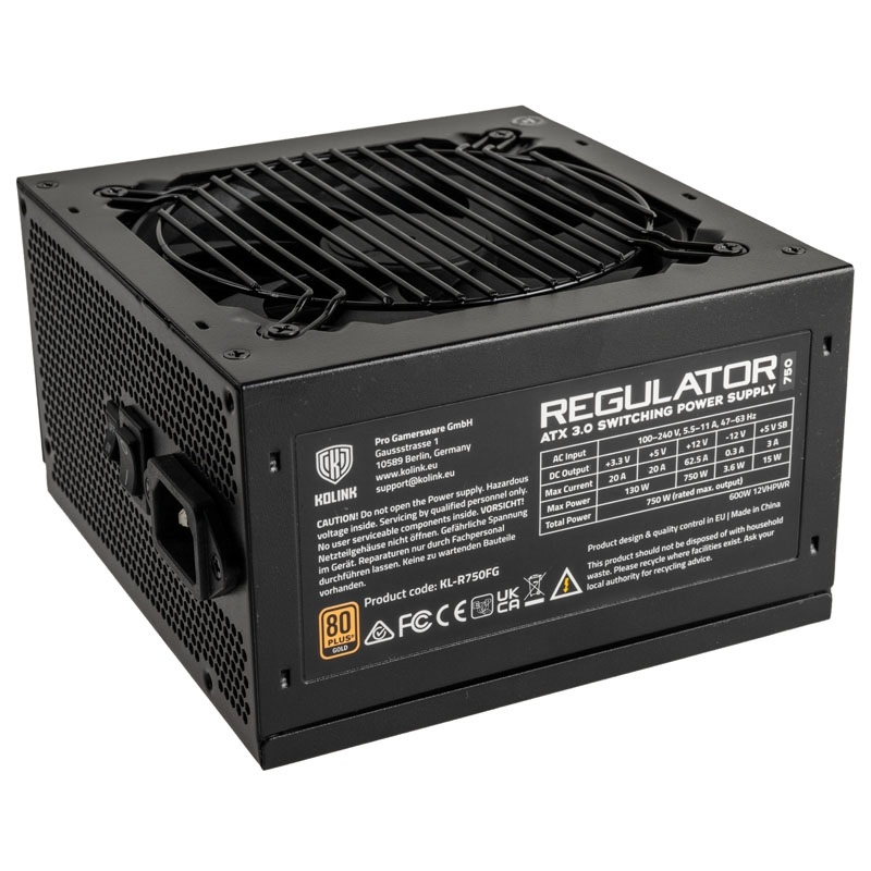 Kolink (Outlet) 750W REGULATOR, ATX-virtalähde, 80 Plus Gold, musta