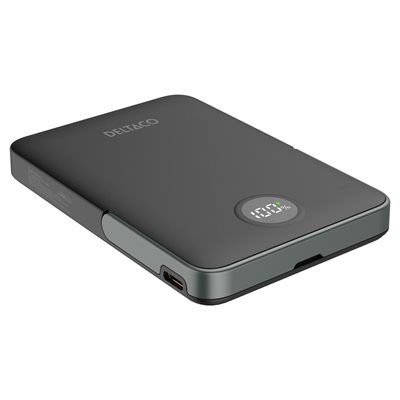 Deltaco 5000 mAh varavirtalähde, langaton MagSafe lataus + USB-C PD 20W, musta