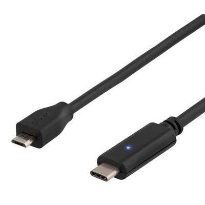 Deltaco 2.0 USB-C - Micro-USB -kaapeli, 1m, musta