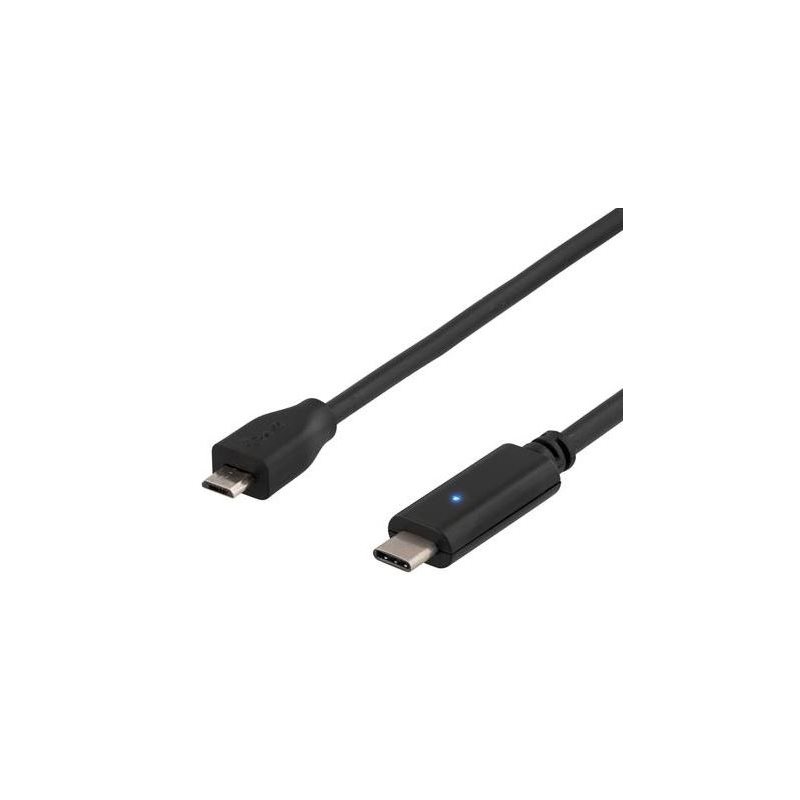 Deltaco 2.0 USB-C - Micro-USB -kaapeli, 1m, musta