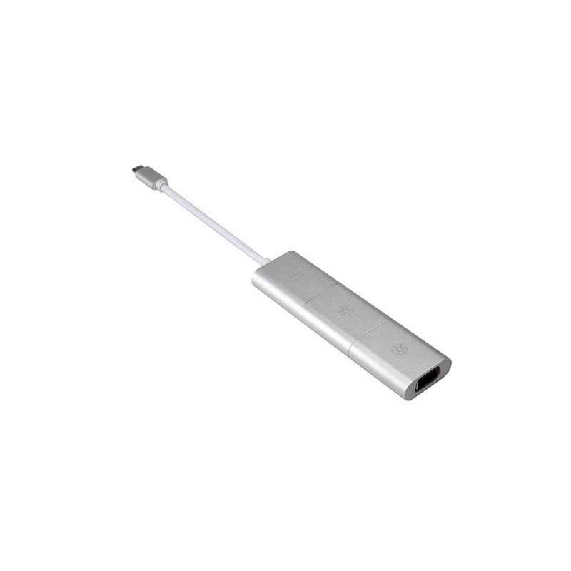 SilverStone EP11, monipuolinen adapteri, USB Type C/MiniDP/HDMI/VGA, hopea