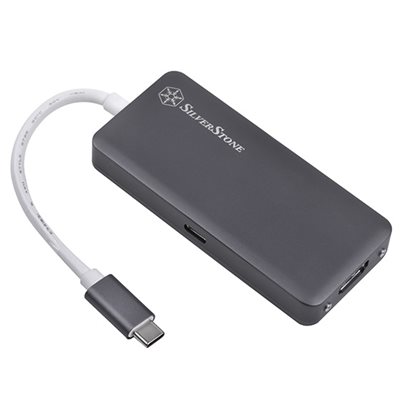 SilverStone 3.1 Gen1 USB-C -hubi, HDMI + 3x USB-A + PD2.0 100W, harmaa/valkoinen