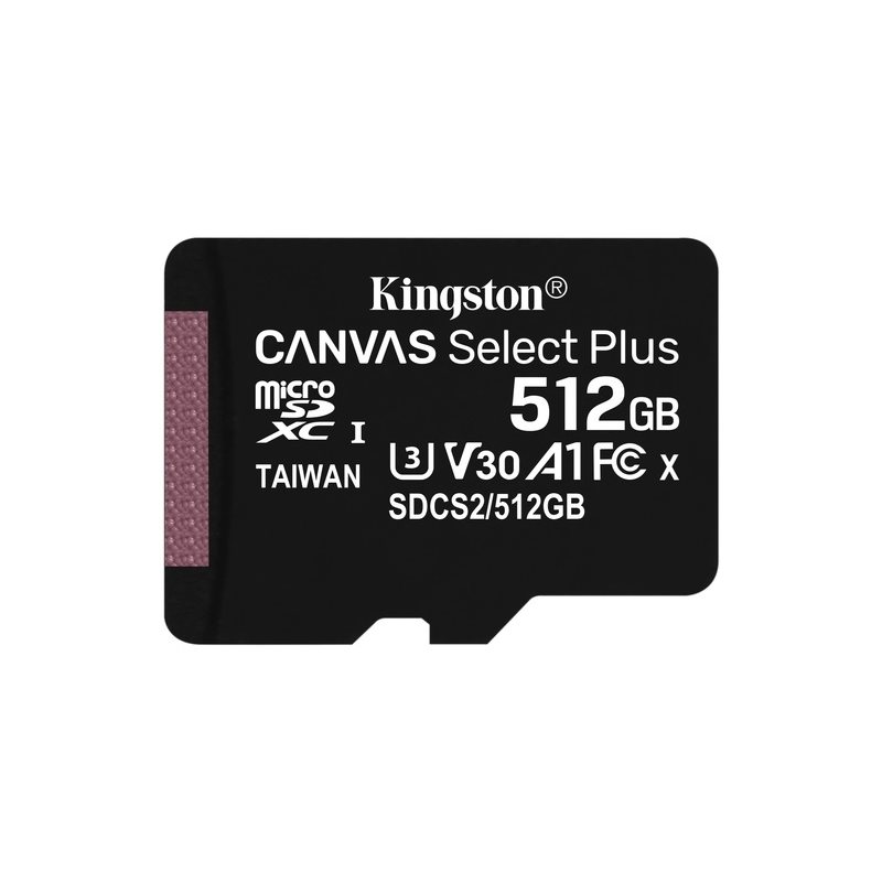 Kingston 512GB Canvas Select Plus microSDXC-muistikortti, Class 10, UHS-I, 100/85 MB/s