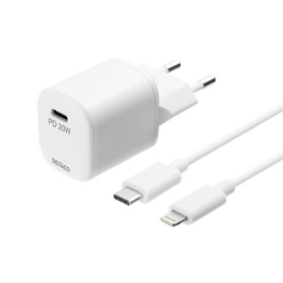 Deltaco 20W verkkovirtalaturi, USB-C PD, valkoinen