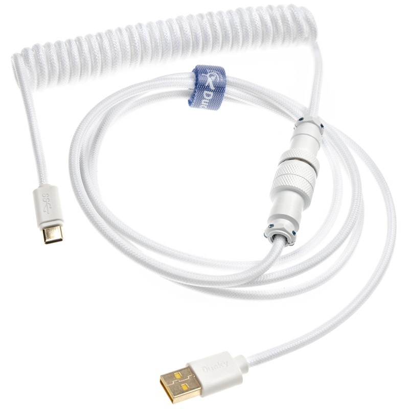 Ducky Premicord Pure White -kierrekaapeli, USB Type-C -> Type-A, 1,8m, valkoinen