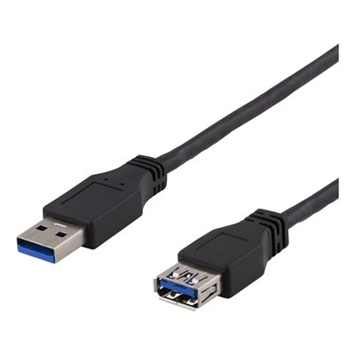 Deltaco 3.2 Gen1 USB-A -jatkokaapeli, uros-naaras, 5Gbps, 1m, musta