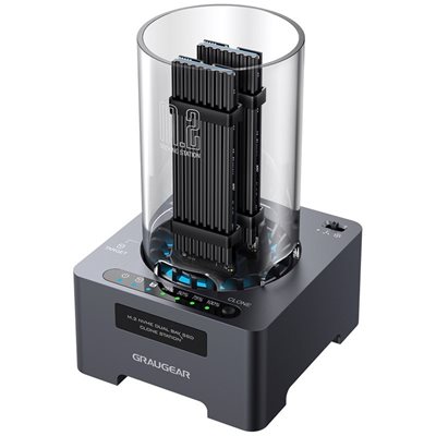 GRAUGEAR USB3.2 Gen2x2 -kloonausasema kahdelle M.2 NVMe SSD:lle, musta/läpinäkyvä