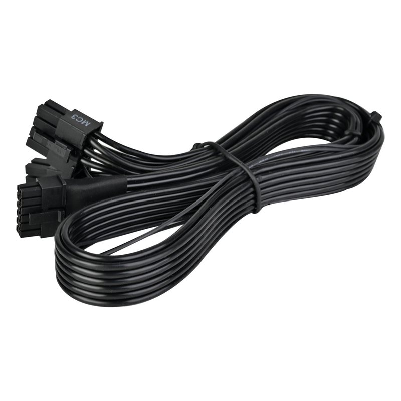 SilverStone PP15-EPS, 2 x EPS 8 pin -> 12+4 pin 12V-2x6 PCIe Gen5 -kaapeli, 550mm, musta