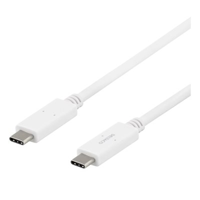Deltaco 3.2 Gen1 USB-C -kaapeli, 5 Gbps, PD3.0 100W, 1m, valkoinen