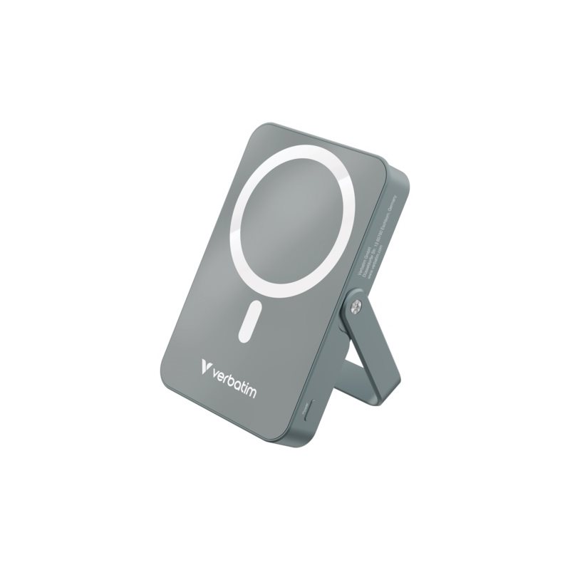 Verbatim 10 000mAh Charge 'n' Go, varavirtalähde telineellä, Magsafe, USB-C PD 20W, harmaa