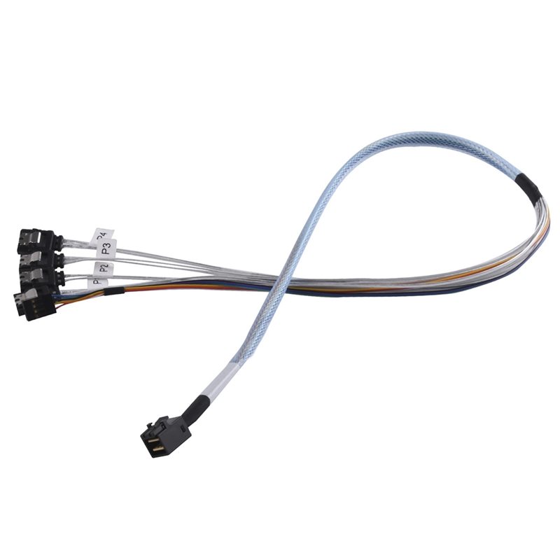 SilverStone (Outlet) Multilane SAS -kaapeli, SFF-8643 -> 4x SATA 7-pin (reverse) -kaapeli, 60cm, sininen