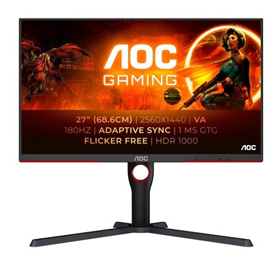 AOC 27" Q27G3XMN/BK, 180Hz QHD MiniLED-pelimonitori, musta/punainen