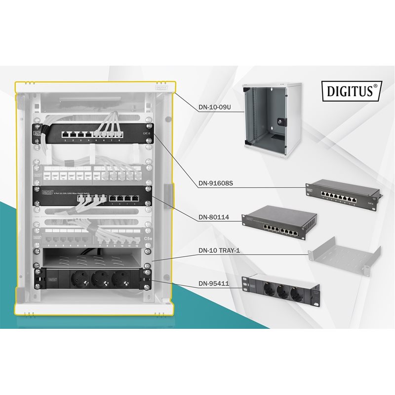 Digitus Verkkokaappibundle 9U 10", seinäasennettava, harmaa