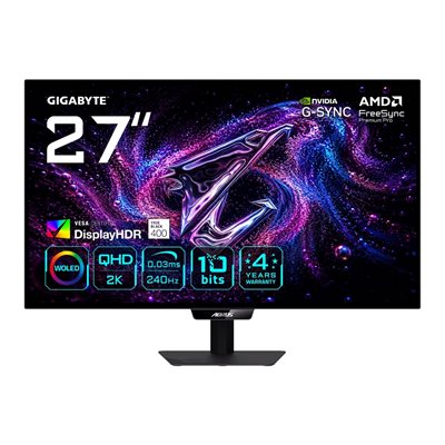 Gigabyte 27" AORUS ELITE FO27Q24G, 240Hz QHD OLED-pelimonitori, musta
