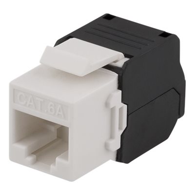Deltaco UTP Cat6a suojaamaton Keystone-liitin, 23-26AWG, Tool-free, valkoinen/musta