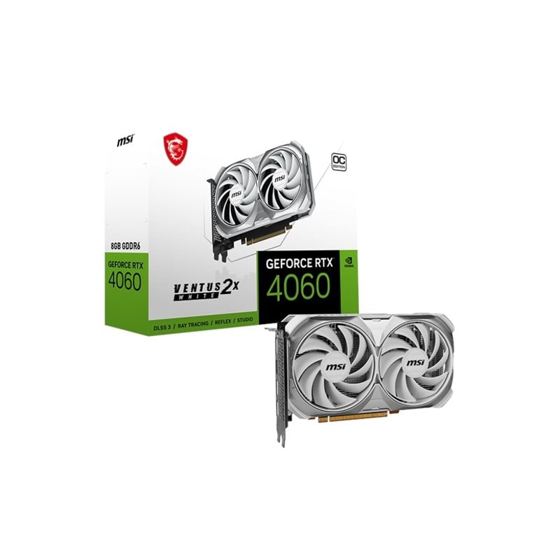 MSI GeForce RTX 4060 VENTUS 2X WHITE OC -näytönohjain, 8GB GDDR6