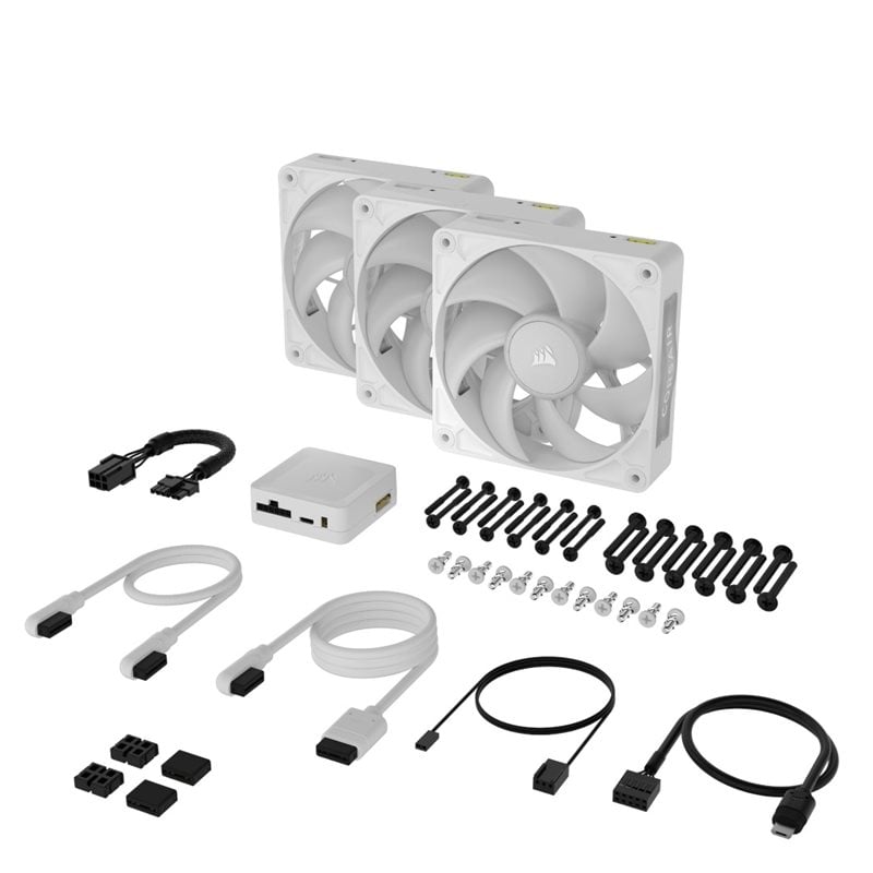 Corsair iCUE LINK RX120 MAX RGB 120 mm PWM Fans Starter Kit ‑aloitussarja, valkoinen