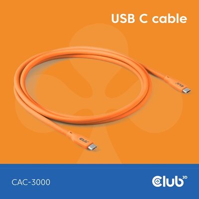 Club 3D USB4-C -kaapeli, 20 Gbps 4K60Hz, PD3.1 5A 240W, 2m, oranssi