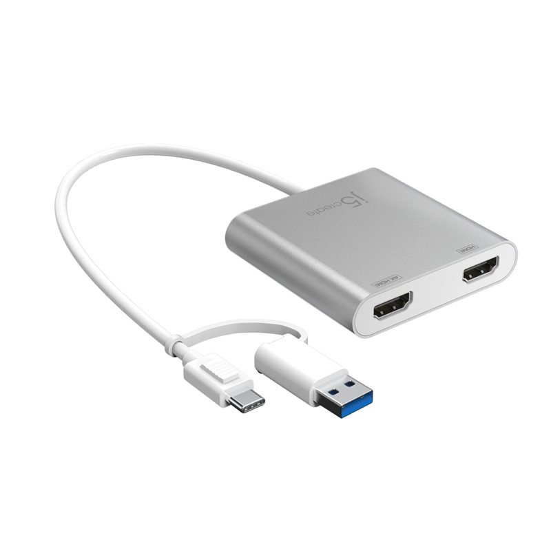 j5create (Outlet) USB-C /A -> 2x HDMI -adapteri, hopea