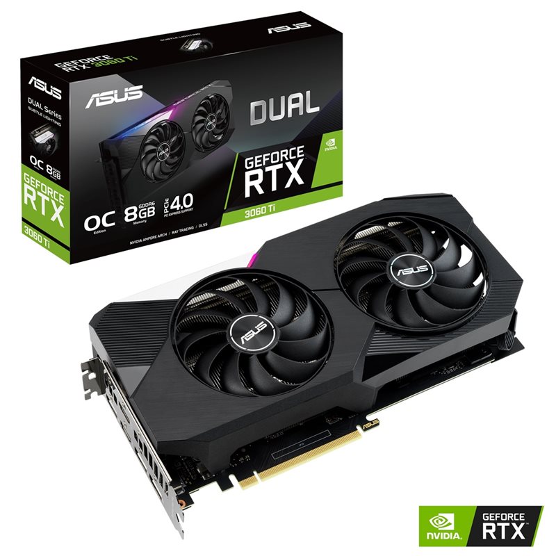 Asus (Outlet) GeForce RTX 3060 Ti DUAL - OC Edition (LHR) -näytönohjain, 8GB GDDR6
