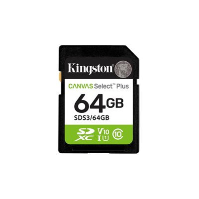 Kingston 64GB Canvas Select Plus SDXC -muistikortti, UHS-I V10 U1, 100 MB/s