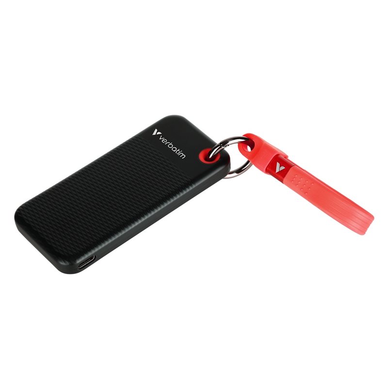 Verbatim 1TB Pocket, ulkoinen SSD-levy, 3.2 Gen2 USB-C, 1000/1000 MB/s, musta/punainen