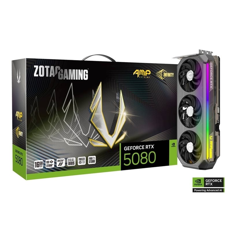 Zotac GeForce RTX 5080 AMP Extreme INFINITY -näytönohjain, 16GB GDDR7