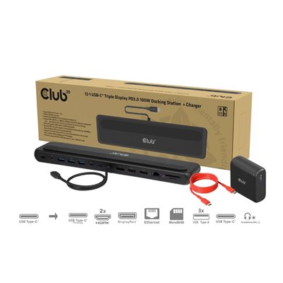 Club 3D 3.2 Gen1 USB-C 12-in-1 -telakka, musta
