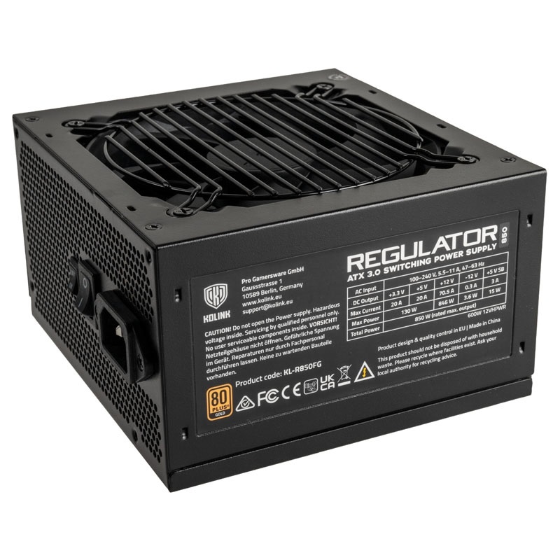 Kolink (Outlet) 850W REGULATOR, ATX-virtalähde, PCIe 5.0, 80 Plus Gold, musta