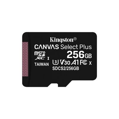 Kingston 256GB Canvas Select Plus microSDXC-muistikortti, Class 10, UHS-I, 100/85 MB/s