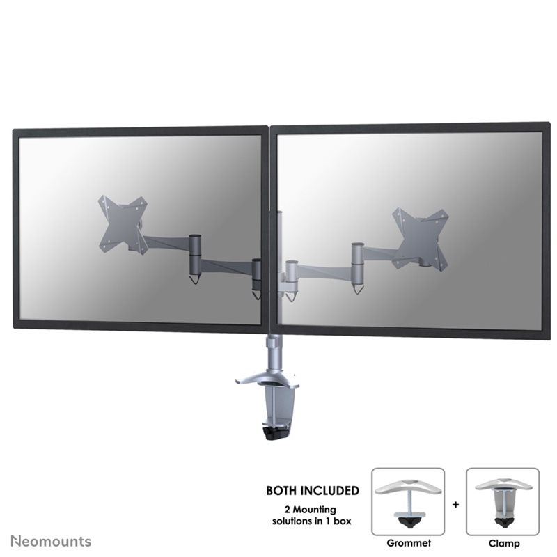 Neomounts by Newstar 10-27" x2 monitor desk mount, -pöytäteline kahdelle näytölle, hopea