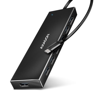 AXAGON 7-porttinen 3.2 Gen1 USB-C-hubi, lisävirralla, 0,3m, musta