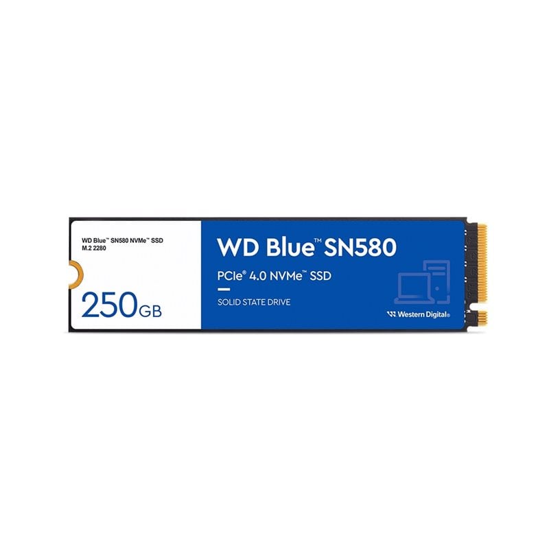 Western Digital 250GB WD Blue SN580 NVMe SSD -levy, M.2 2280, PCIe Gen4 x4, 4000/2000 MB/s