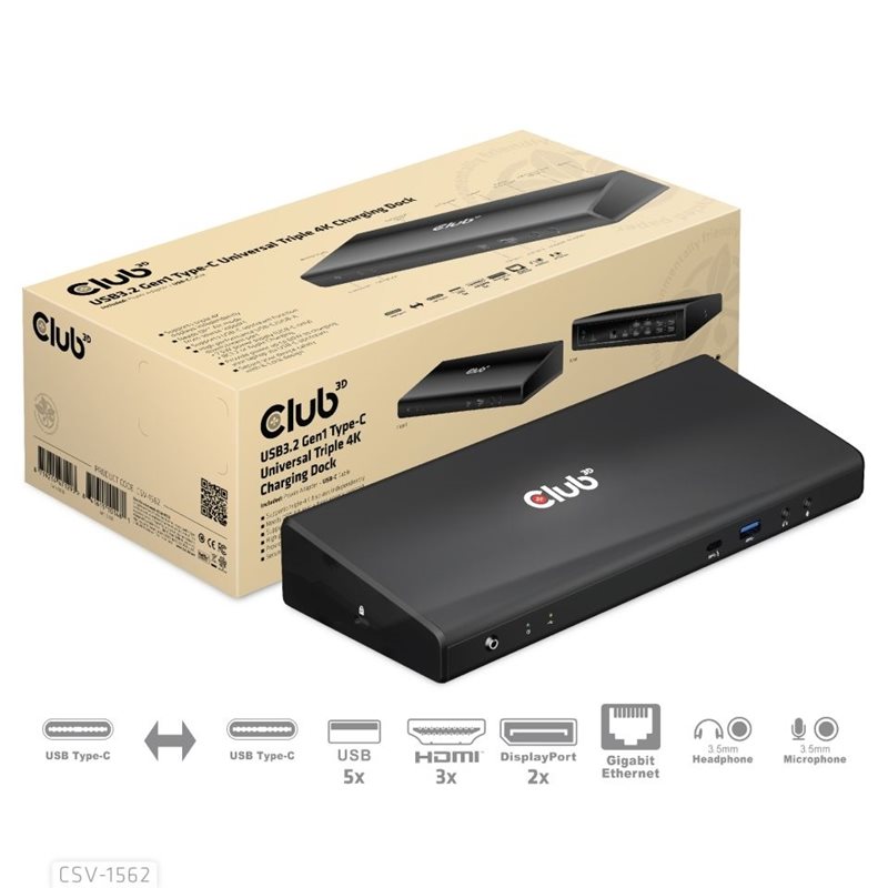 Club 3D USB 3.2 Gen1 Type-C Universal Triple 4K Charging Dock