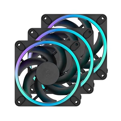Fractal Design Momentum 12 RGB - Black - 3-pack, 120mm PWM-laitetuuletinsarja, musta
