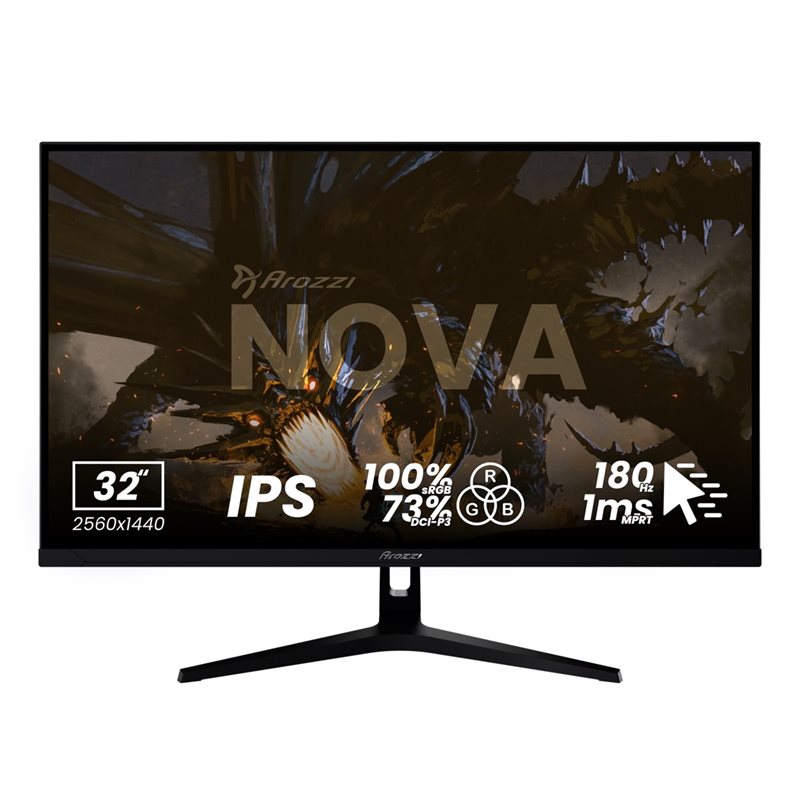 Arozzi 32" Nova IPS, 180Hz (OC) QHD -pelimonitori, musta