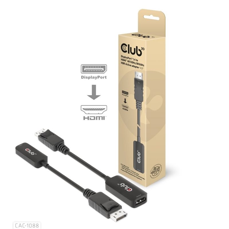 Club 3D (Outlet) DisplayPort 1.4 - HDMI -adapteri, musta