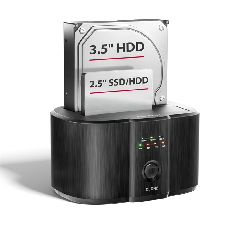 AXAGON Telakointiasema 2x 2.5/3.5" SATA III 6G -kiintolevyille, 3.2 Gen1 USB-C, musta