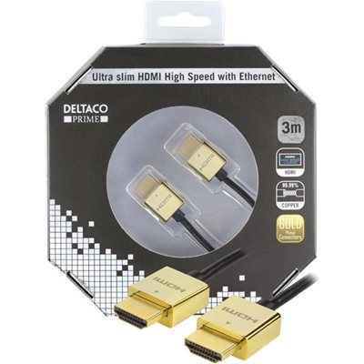 Deltaco 1.4 HDMI -näyttökaapeli, ohut, 3m, musta