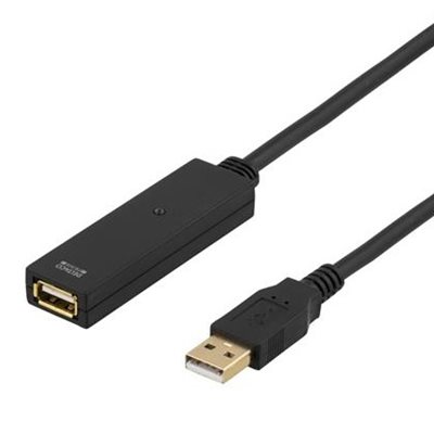 Deltaco 2.0 USB-A -jatkokaapeli, aktiivinen, uros-naaras, 7m, musta